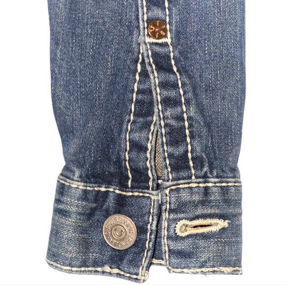 TRUE RELIGION Classic Distressed Medium Wash "Jimmy Big T" Jacket Girls Youth XL - Picture 5 of 11